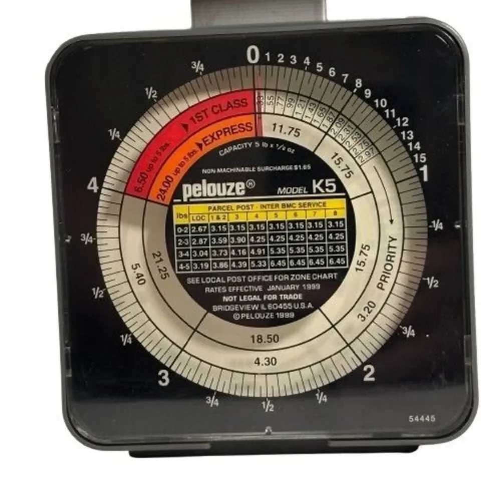 Pelouze Model K5 Tabletop Mechanical Postal Scale Capacity 1/2 oz to 5 lb Works